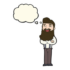 cartoon happy man with beard with thought bubble