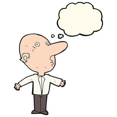 cartoon confused middle aged man with thought bubble