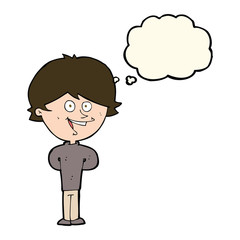 cartoon happy boy with thought bubble