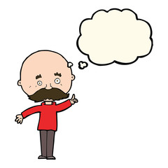 cartoon bald man with idea with thought bubble