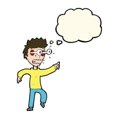 cartoon man with popping out eyes with thought bubble