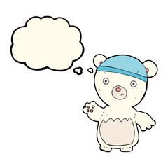 cartoon polar bear wearing hat with thought bubble