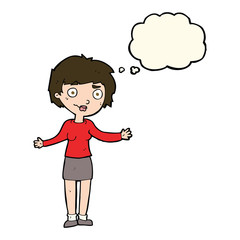 cartoon confused woman with thought bubble