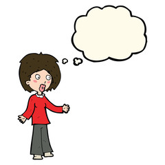cartoon surprised woman with thought bubble