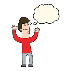 cartoon nervous man with thought bubble