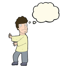 cartoon nervous man with thought bubble