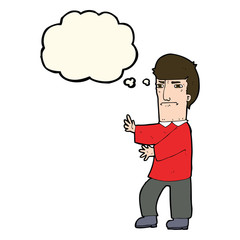 cartoon grumpy man with thought bubble