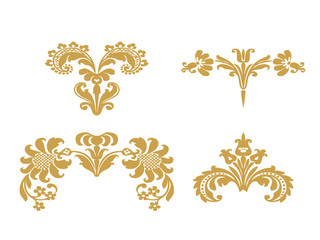 Vector abstract golden set flowers elements design isolated