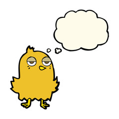 cartoon bored bird with thought bubble