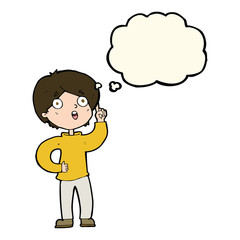 cartoon boy with idea with thought bubble