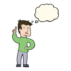 cartoon boy with idea with thought bubble