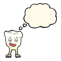 cartoon tooth looking smug with thought bubble