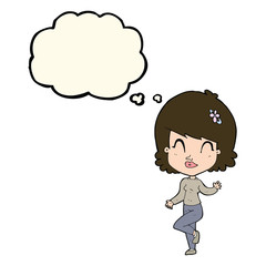 cartoon pretty woman dancing with thought bubble