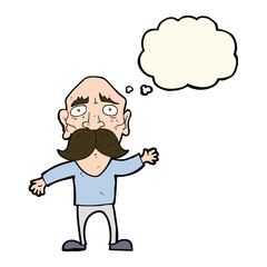 cartoon worried old man with thought bubble