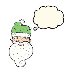 cartoon grim santa face with thought bubble