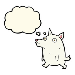 cartoon funny little dog with thought bubble