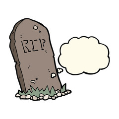 cartoon spooky grave with thought bubble