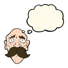 cartoon sad old man with thought bubble