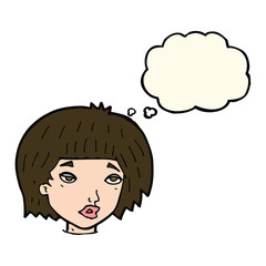 cartoon bored looking woman with thought bubble