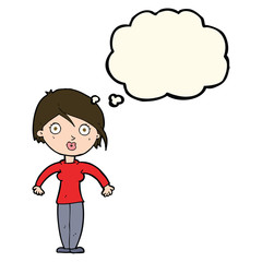 cartoon surprised woman with thought bubble