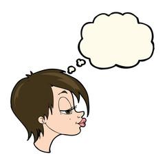 cartoon pretty woman with thought bubble