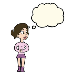 cartoon girl talking with thought bubble