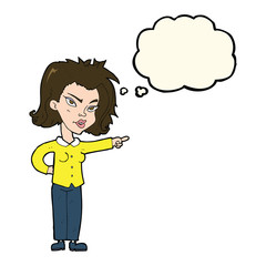 cartoon woman pointing with thought bubble