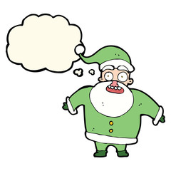 cartoon shocked santa claus with thought bubble