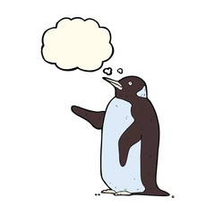 cartoon penguin with thought bubble