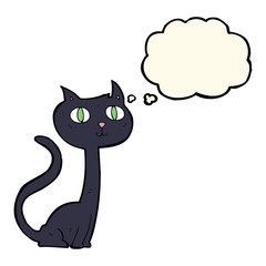 cartoon black cat with thought bubble