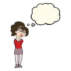 cartoon pretty girl tilting head with thought bubble