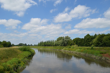 Fototapeta na wymiar Large river with green shores in flanders