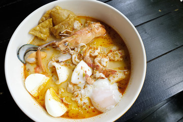 Thai Food - Tomyam with seafood and eggs