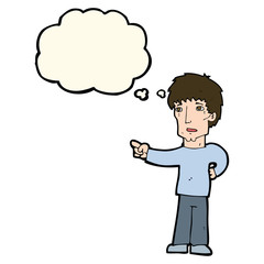 cartoon pointing man with thought bubble