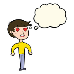 cartoon man in love with thought bubble