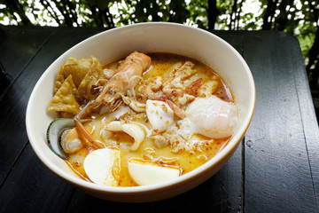 Thai Food - Tomyam with seafood and eggs