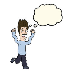 cartoon terrified man with thought bubble