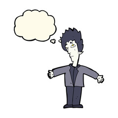 cartoon vampire man with thought bubble