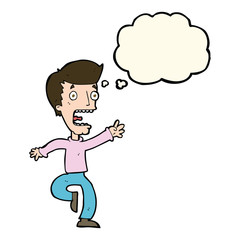 cartoon terrified man with thought bubble