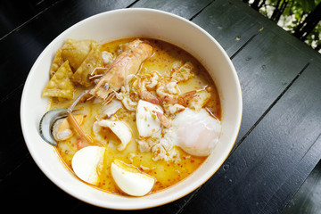 Thai Food - Tomyam with seafood and eggs