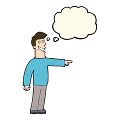 cartoon pointing man with thought bubble