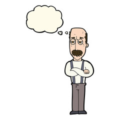 cartoon annoyed old man with thought bubble