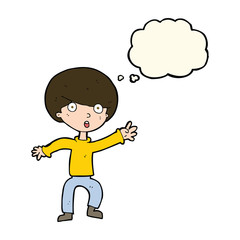 cartoon panicking boy with thought bubble