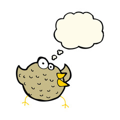 cartoon happy bird with thought bubble