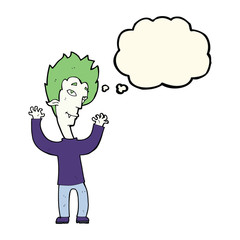 cartoon vampire man with thought bubble