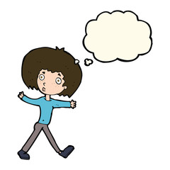 cartoon surprised man walking with thought bubble