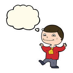 cartoon happy boy with thought bubble