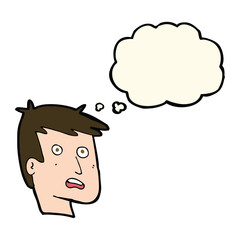 cartoon unhappy face with thought bubble