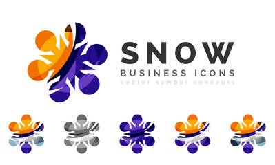 Set of abstract colorful snowflake logo icons, winter concepts