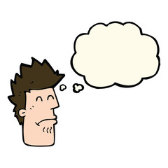 cartoon man feeling sick with thought bubble